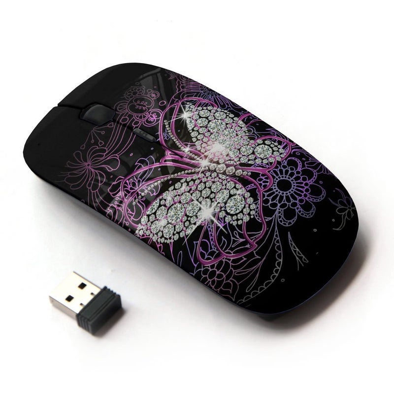 KOOLmouse [ Optical 2.4G Wireless Mouse [ Gems Pink Floral Butterfly Bling ] - Image 1